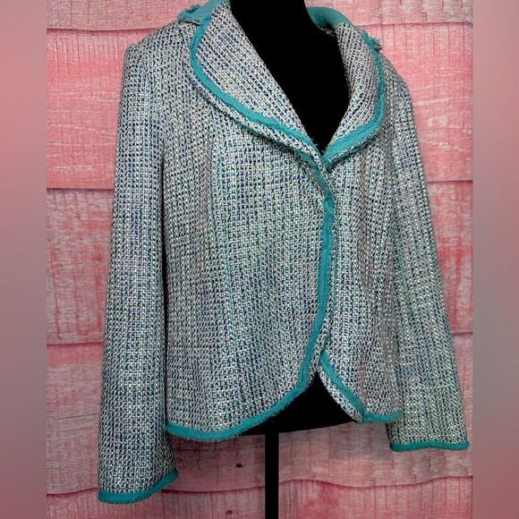 Lane Bryant Blue Pink Tweed Jacket Size 16 - Picture 1 of 2